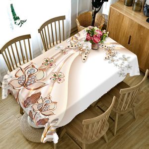 Rectangular 3D Floral Pattern Butterfly Print Tablecloth Linen Stain Resistant Home Kitchen Table Cleaning Tool Picnic Mat