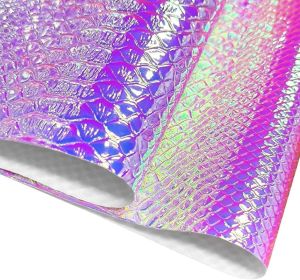 Holographic Snake Embossing Blue PU Fabric Faux Leather Sheets for Making DIY Crafts Handbags Leather Earrings Bows Sewing