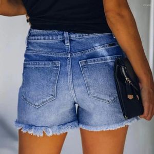 Women's Shorts Women High Rise Stylish Waist Denim With Ripped Edge Multi Pockets Slim Fit Button Closure For Summer