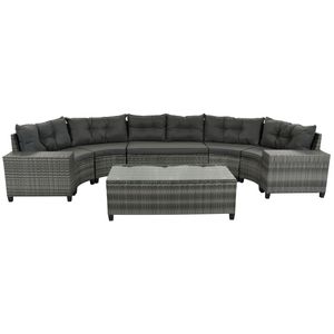 8-pieces Outdoor Wicker Round Sofa Set,Curved Sofa Set With Rectangular Coffee Table, Movable Cushion, Gray