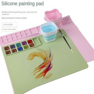 Multifunctional DIY Silicone Painting Mat Palette Kids Graffiti Drawing Board Oil Painting Board Clay Mat with Cup Paint Holder