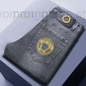 Men's Jeans designer Trendy autumn and winter jeans for men with straight fit, elastic embroidery, gray trendy pants L4U2 YHR6