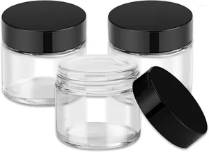 蓋付きの収納ボトル2オンスのガラスジャー3パック小さな瓶の黒い蓋インナーライナー60ml空の丸いコスメティックコンテナsamplecream