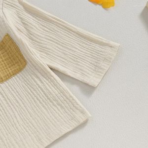 Zestawy odzieży malucha chłopcy dziewczynka bawełniane lniane spodnie Kontrast Kolor Długie rękawie Załóż koszuli Topy z opadającymi strojami