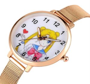 Sailor Moon Womens Bilezik Saat Moda Gül Altın Örgü Band Kuvars Bayanlar Saatler Kadın Saatler Saat Hediyeler Relogio Feminino278y1799032