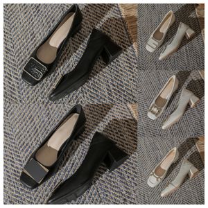 Top Luxury Designer High square toe black womens fashionable middle heels soft soles thick heels and single shoes