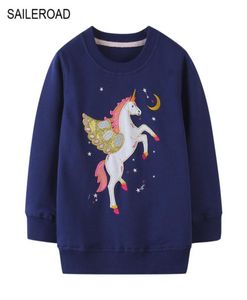 Saileroad Unicorn Gold Girls Sweatshirts면 베이비 여자 옷을위한 새로운 어린이 039S 의류 어린이 후드 셔츠 23958112