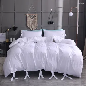 Bedding Sets MIDSUM Minimalist Style Set Solid Color Sanding Quilt Cover Pillowcase Bow Decoration Duvet Soft Bedroom Textiles