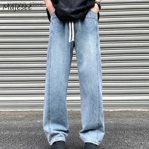 Jeans masculinos Jeans Baggy Men High Street Fashion Lavou All-Match Lide Trousher Leisure Teens Couples Streetwear Bonzzang Ulzzang Chic L49
