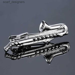 Tie Clips New 5cm silvery Saxophone Men Tie Clip Bar Necktie Pin Clasp Clamp For Wedding Business Birthday Charm Creative Gifts Y240411