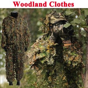 Pants Tactical Sniper Woodland 3D Leaf Ghillie Suits Men Camouflage Hunting Clothes Jungle Airsoft Paintball Clothes Shirt + Pants