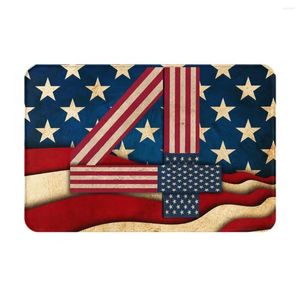 Mattor 4 juli American Flag Doormat inomhus Välkommen Flanell Mat Entrance Outside Patio Anti-Slip Mats Drabla Washable 16x24 in