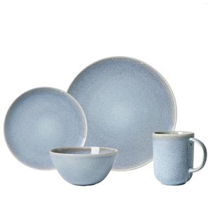 Plates Linette Blue Round Stoare 16-Piece Dinnerware Set Elevate Your Dining Experience With Our Exquisite Sets