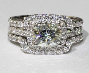 Luxo 10k White Gold 3Ct Lab Lab Diamond Ring Sets 3in1 Ringos de aliança de noivado para homens Men Declaração Party Jewelry Gift8875663