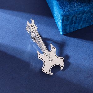 Silver tie pin Personalized Fashion Bully Men's Stainless Steel Metal Guitar Shape Handsome Tie Clip