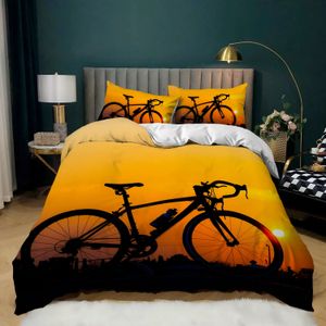 Color Bicycle Flower Sunset Pattern Print Duvet Cover Polyester Bike King Queen Size Quilt Cover with Pillowcase for Kids Adults