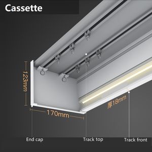 Cortina Pelmet Cassette Box Four-em-One Tracks duplos teto ou montagem de parede Personalizar comprimento (40-175 polegadas) Para sala de estar