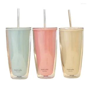 Tumblers 750ml Double-layer Plastic Straw Cup With Lid Reusable Coffee Mug Milk Tea