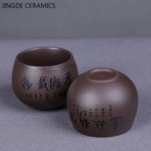 6PCS中国の手作りの紫色の粘土ティーカップ旅行Pu'er TeaCup Zisha Tea Set Water Cup家庭用飲み物ティーアクセサリー