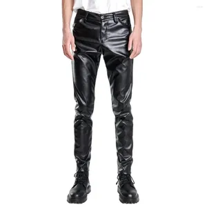 Men's Pants Men Leather Slim Fit Elastic Glossy Mid Waist Breathable Pockets Ankle Length Streetwear Hip Hop Club Pencil