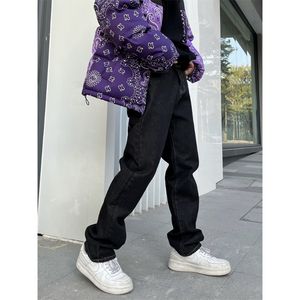 Lettera hip hop stampata baggy harajuku pantaloni di jeans dritti anacardi fiori viola pantaloni casual pantaloni punk maschi jeans y2k