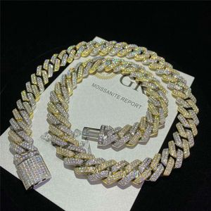 2024 Gioielli hip -hip hop in argento sterling moissanite catena cubana bracciale cubana da 14 mm a due tono ghiacciate a diamante in oro golf di collegamenti cubani