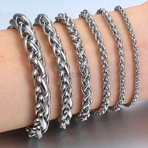 Bangle HNSP 3MM-8MM Stainless Steel Hand Chain Twisted Bracelet For Men Jewelry Male Punk Accessories 240411