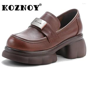 Vestido tênis koznoy 5cm vaca grossa plataforma solada cunha de borracha confortável mocassinsis Mary Jane British Slip no verão genuíno de couro