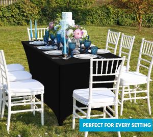Rectangular Fitted Spandex Table Cover Washable Wrinkle Resistant 6FT Stretchable Tablecloth for Birthday Party Wedding Event