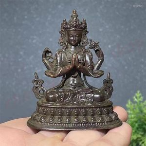 Dekorativa figurer fyra arm guanyin buddha prydnad religiösa lyckosamma ornament utsökta hemdekoration gamla föremål