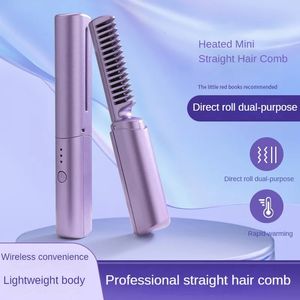 2 In 1 Professional Hair Straightener Hair Curler USB Straight Hair Comb Wet and Dry Hair Curler Straight Styler Curling Iron 240407