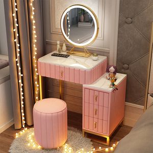 50cm/80cm Mini Dressing Table Light Luxury Makeup Table Vanity Mirror Storage Cabinet With Stool Furniture Dressers For Bedroom