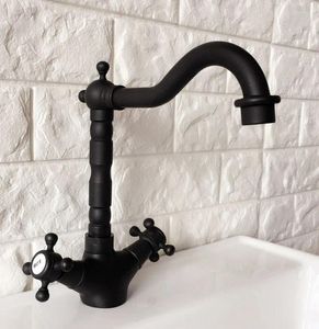 Waschbecken Wasserhähne Schwarzöl Rubbed Messing Schwenkspitze Doppelkreuzgriff Küchenstangen Gefäßbecken Wasserhahn Mixer TAP ANF342