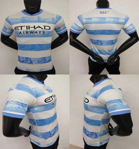 22 Soccer Jerseys Citys 9320 Anniversary Jersey KUN AGUERO Sky Blue Hoops Shirt STERLING FERRAN DE BRUYNE FODEN GJESUS Player Ve2556355
