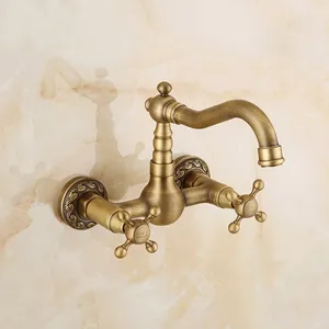 Bathroom Sink Faucets IMPEU Wall Mount Kitchen Faucet With Metal Cross Handle Antique Bronze Bathtub Vanitry Mixer Desinger Collection