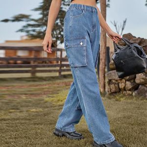 Women's Jeans Denim Y2K Women Versatile Hip Hop Cargo Trousers Fashion Autumn Casual Streetwear Loose Straight Leg Pants Lady Pantalones