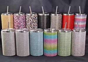 20oz 600 ml smycken Tumbler Straw Mug Rhinestone Bottle Sippy Cup Travel Glass 188 rostfritt stål vakuum isolerade6214155