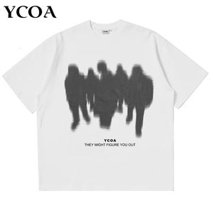 Mens T-Shirts Oversized Shadow Cotton Harajuku Goth Y2k Streetwear Tops Short Sleeve Korean Fashion Hip Hop Aesthetic Clothing 240321