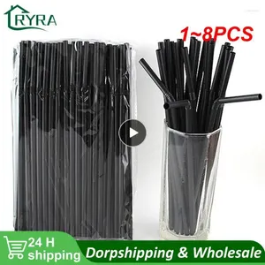 Disposable Cups Straws 1-8PCS Black Plastic Drinking Rietjes 21cm Long Flexible Cocktail Straw For Kitchen Beverage Accessories