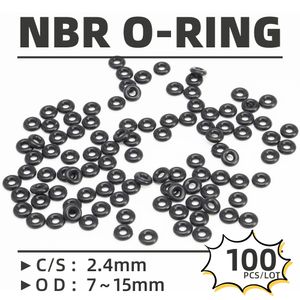 100 st/parti gummi svart NBR CS 2,4 mm OD7/8/9/10/11/12/13/11/15 mm O ring packning oljebeständig vattentät