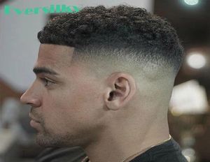 Afro toupee afros curl fryzury dla mężczyzn perwersyjne kręcone ludzkie włosy System wymiany 10x8039039 6 mm faly męskie toupee 1b z 6868677