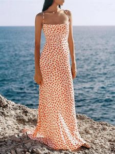 Casual Dresses Women Spaghetti Strap Floral BodyCon Maxi Dress Y2K Sleeveless Backless Tie-Up Summer Beach Party Long Long