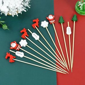 Forks 100Pcs Christmas Tree Santa Claus Snowflake Bamboo Stick Disposable Xmas Fruit Picks Toothpick Skewer Year Supplies