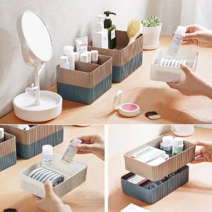 Hemma förvaring container plast Grid Desktop Sundries Storage Box Makeup Organizer Cosmetic Closet Bin Office Badrum Hemanvändning