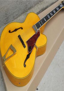 L5 Jazz Hollowcore Electric Guitar Tiger Grain Giallo corpo giallo Testa a due late