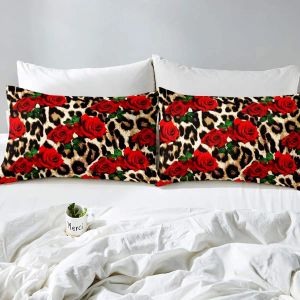 Lençol de leopardo Folha de lençol duplo Bedding de flor de rosa Conjunto para crianças garotas garotas decoração de quarto lenço