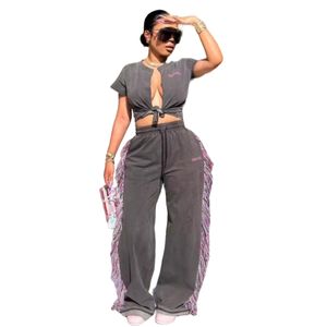 Designer Tassel Pants Women Casual Elestic midja Löst breda benbyxor Byxor gratis fartyg