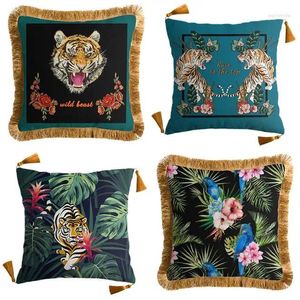 Kudde lyxig tropisk regnskog tiger vintage skog djurtryck täcker hemsäng dekorativ kuddkast