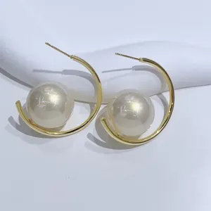 Dangle Earrings Korean Fashion Design Light Round ImitationPearl for Women Retro Gold Color C字型ドロップイヤリングボーホンジュエリー