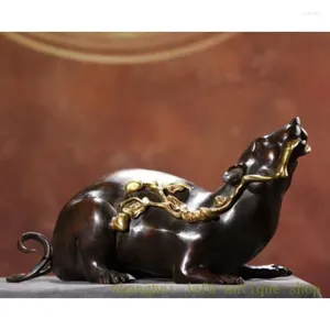 Decorative Figurines 12" Old China Bronze Gilt Chinese Zodiac Signs Animal Fu Shou Mouse Statue